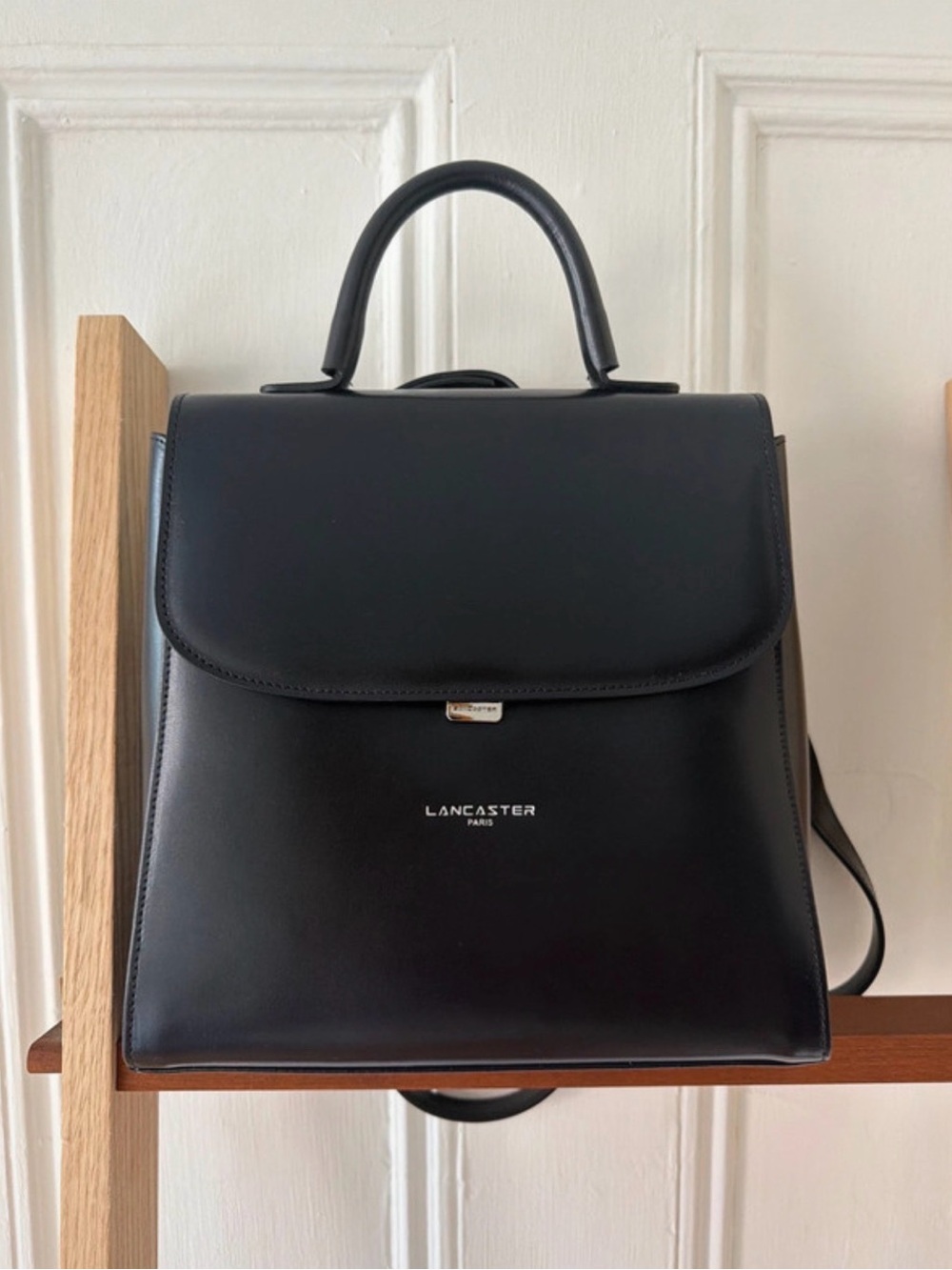 Lancaster Paris Black Smooth Leather Backpack Tote